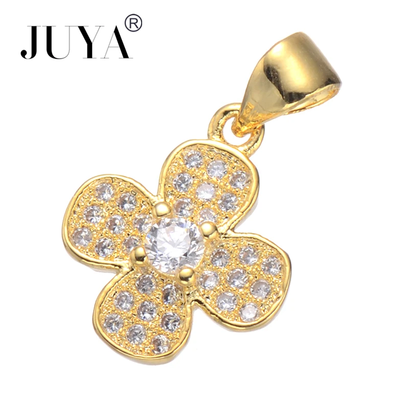 Luxury Zircon Rhinestone Flower Charms DIY Women Necklace Pendant Jewelry Accessory Handmade Making Beaded Bracelets Findings