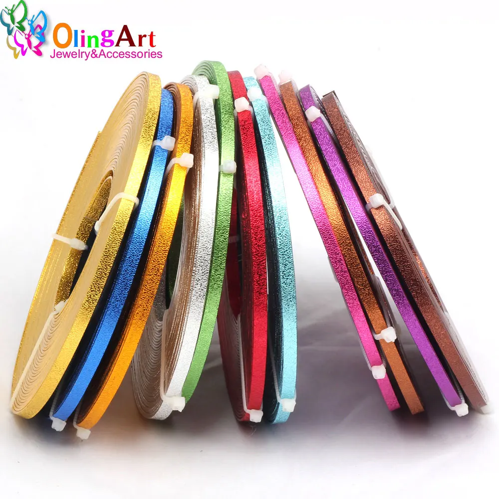 OLINGART 10m/Lot  5X1mm Flat Printed Aluminum Wire Color Crafts Materials DIY Women Bracelet Necklace Jewelry Making NEW
