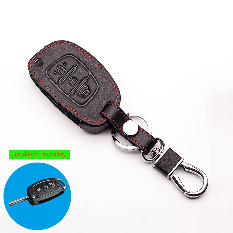 New Genuine Leather Car Key Cover For Hyundai TUCSON Solaris 8 IX35 Santa Fe,3 Button Fold Key  Car Keys Accessories