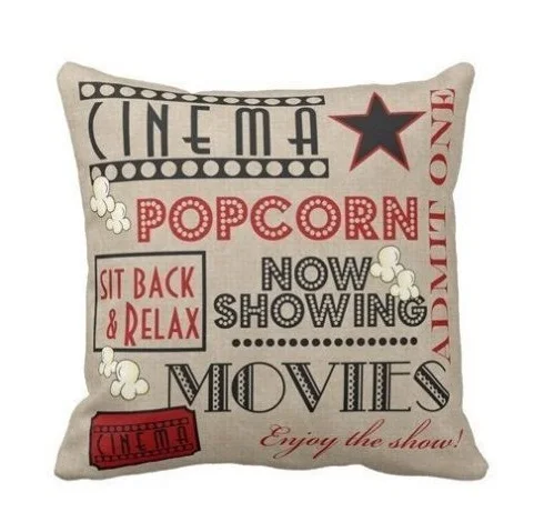 

Retro Vintage Movie Theater Cinema Ticket Pillow Case Admit One Ticket Throw Cushion Cover Popcorn Fun Pillows Covers Two Sides