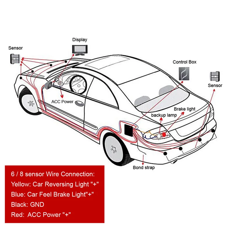 YASOKRO Car Parktronic LED Parking Sensor Kit With 8 Sensors Backlight Display Reverse Backup Radar Monitor Detector System 12V