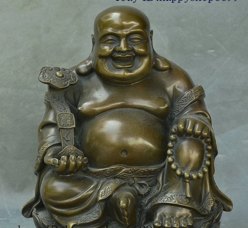 Marked Chinese Buddhism Bronze Copper Ji Xiang Ruyi Happy Maitreya Buddha Statue