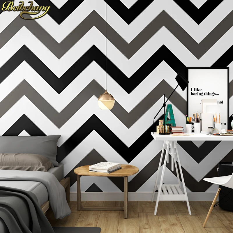 beibehang Modern minimalist black white horizontal stripes wave wall paper curve wallpaper roll home decor living room bedroom