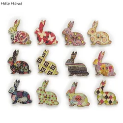 30pcs Mixed Rabbit Wood Buttons Crafts Home Decor Sewing Scrapbooking Clothing Card Making DIY 31x30mm