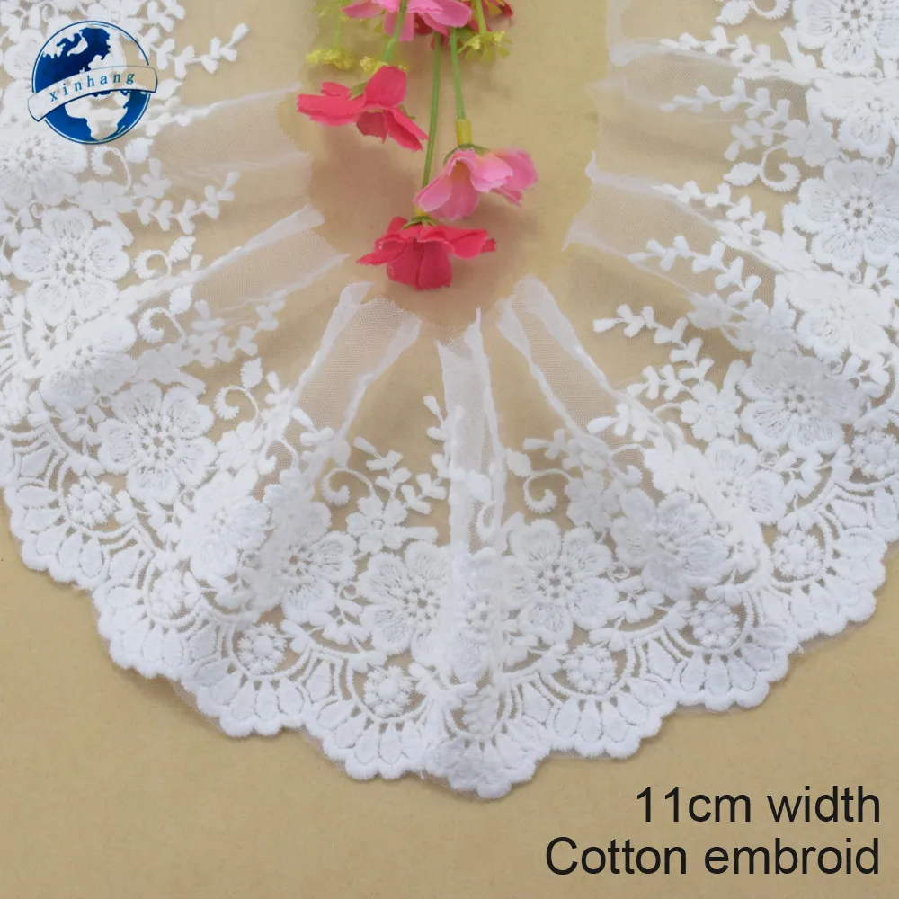 11cm Width Cotton Embroidery Lace Sewing Ribbon Guipure Fabric Trim Dolls DIY Garment African Wedding Accessories #2879