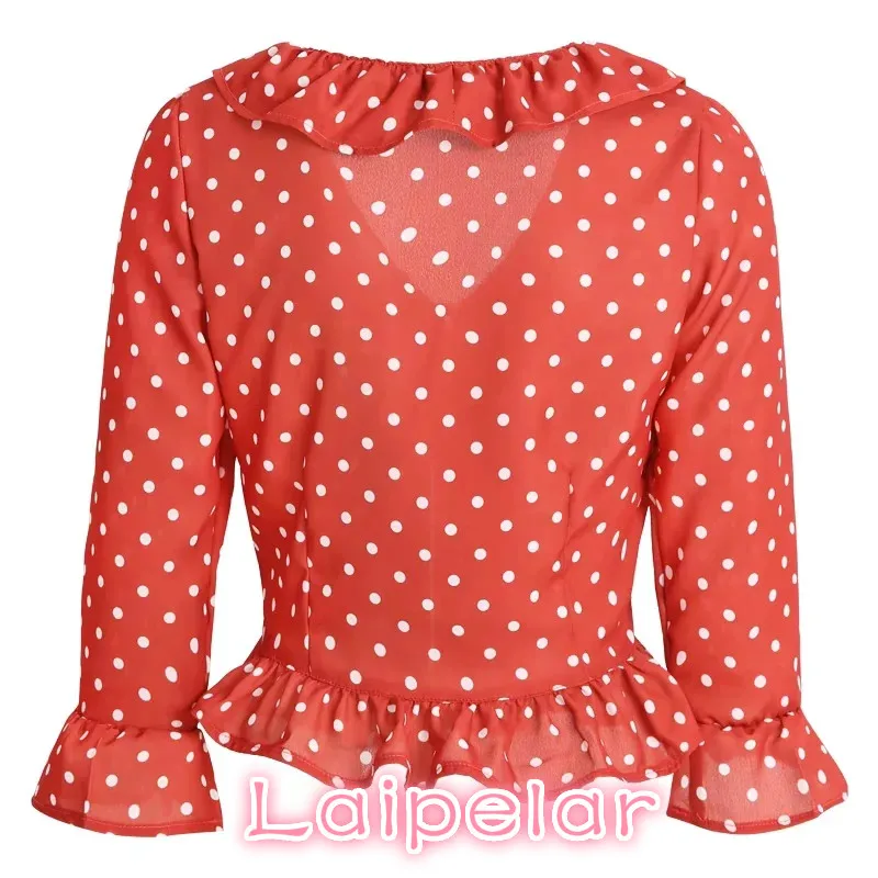 Sexy crop top ruffle long sleeve chiffon shirt Summer womens tops and blouses boho white  dot or floral print women blouses