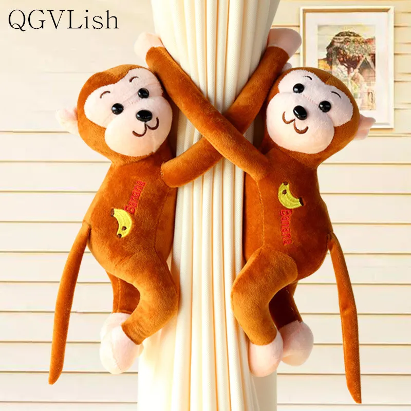 

QGVLish 2Pcs Magnetic Monkey Curtain Tiebacks Straps Curtain Accessories Children's Room Curtain Cute Buckle Holder Clips Rope