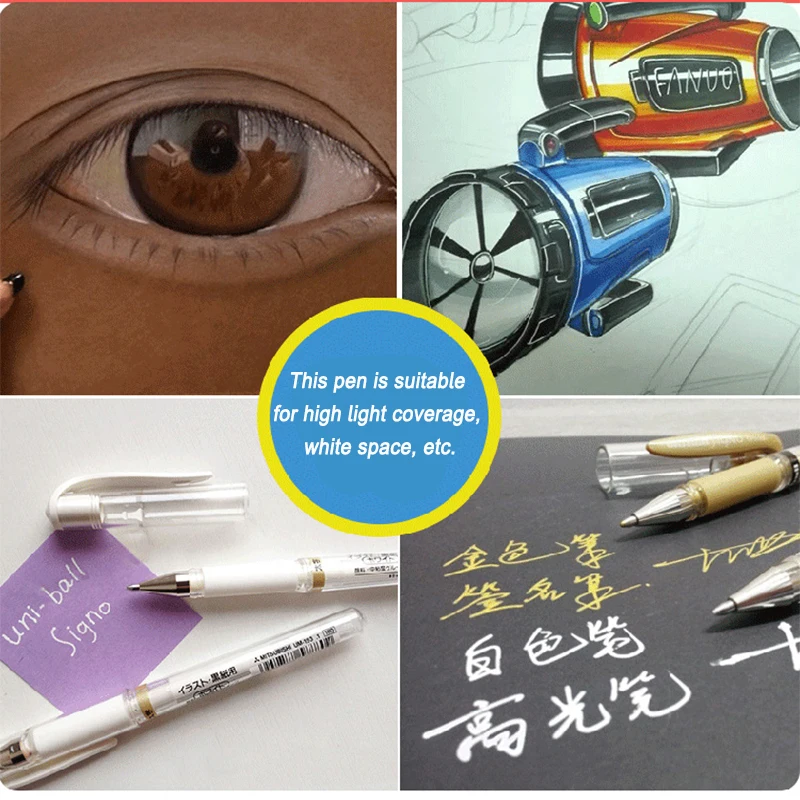 1pcs UNI-153 Gel Ink Signature Pen High Light /Coverage /White Space Paint Oil Stroke Marker 1.0mm Gold/Silver/Black/Blue/Red