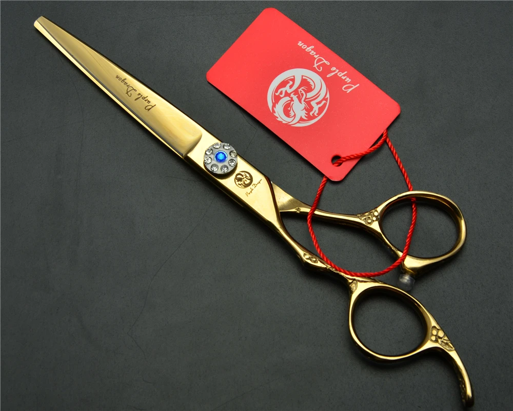 2Pcs Left Hand 6 inch 17.5cm Golden Professional Human Hair Scissors Hairdressing Scissors Cutting Shears + Thinning Scissors