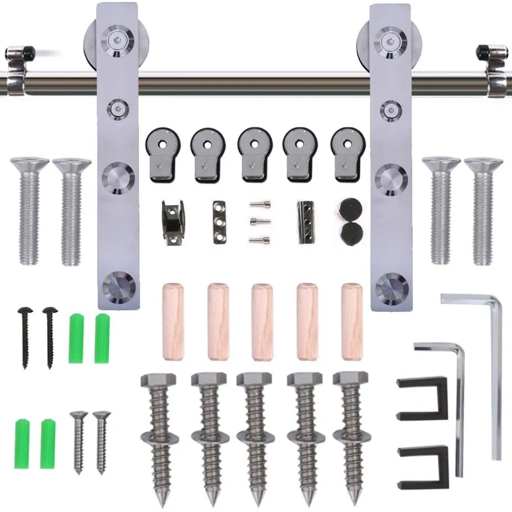 LWZH 10-16 FT J-Shaped Silver Modern Stainless Steel Puerta Corredera Wooden and Glass Sliding Door Hardware Kit for Single Door