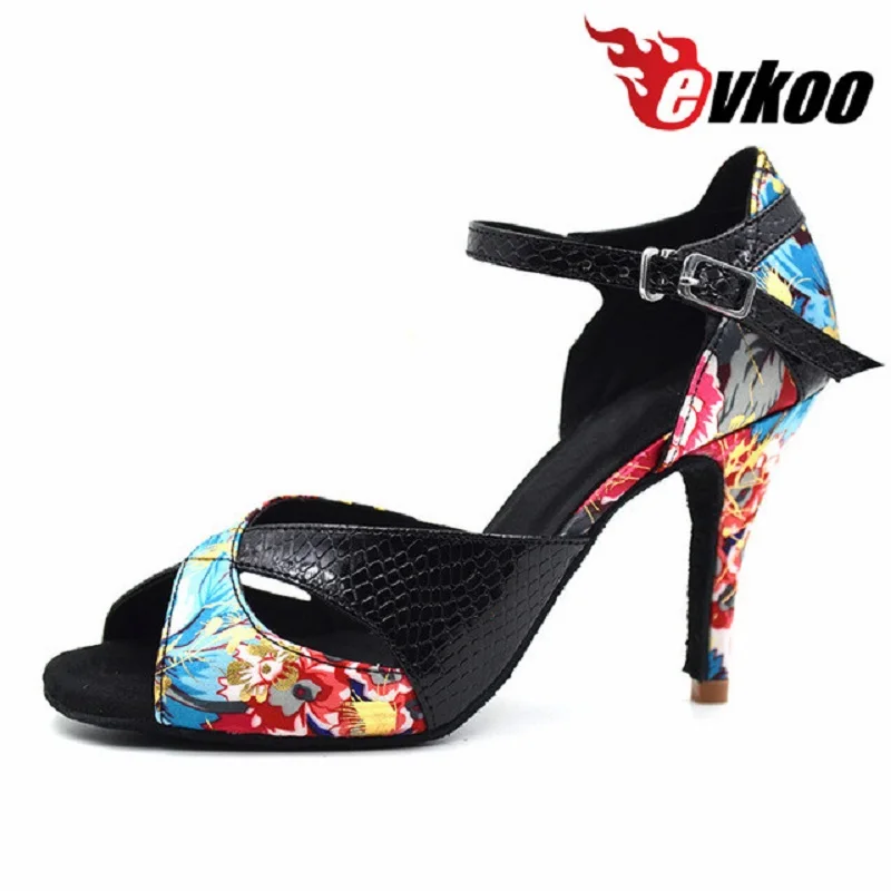 Zapatos de baile latino de Salsa para mujer y niña, calzado de salón latino, cómodo, de piel satinada, tamaño personalizado, 8,5 cm, para Evkoo-373