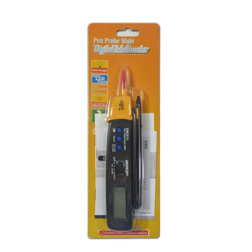 all-sun EM3213 3 1/2 Dight LCD display pen probe digital multimeter integrated test lead tester 20-200mA autorange multimeter