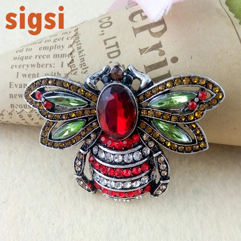 

100pcs 55mm vintage colourful bee beetle rhinestone crystal brooch animal pin in bulk