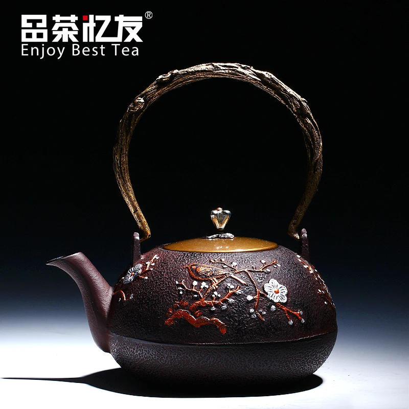 Flower Pattern Cast Iron Tea Pot with Metal Net Filter Japanese Coating Teapot Particle 1200ML Kungfu Tea Tools Free Shipping