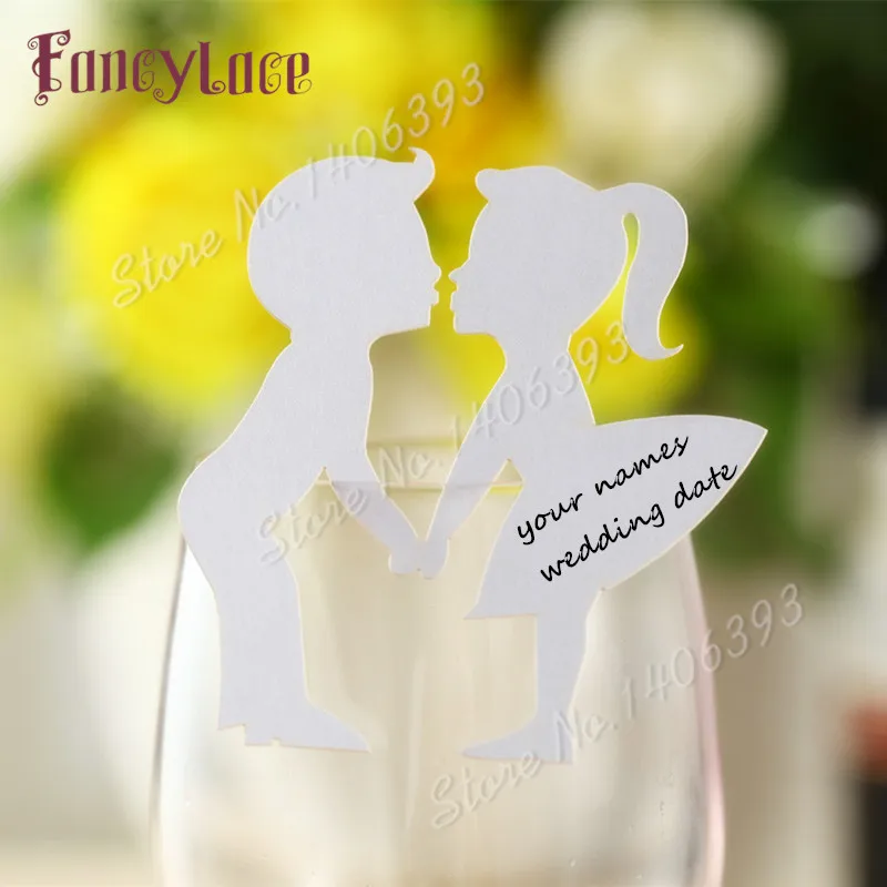 

60pcs Wedding place cards for wine glass,wedding table decoration,name place card lovely bride and groom,printable invitations