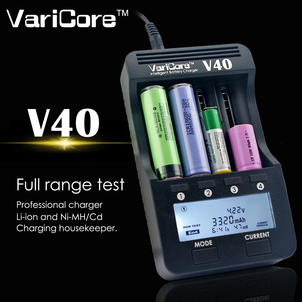 100% New VariCore V40 3.7V 26650 18350 16340 18650 18500 25500 10440 17500 nik 1.2 AA AAA 5V output LCD Smart Charger