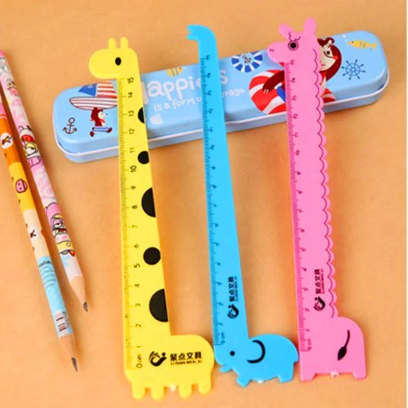 

50 pcs/lot creative giraffe Cute Cartoon Animal Rulers For child Kid Plastic Straight Ruler student Stationery school supplies