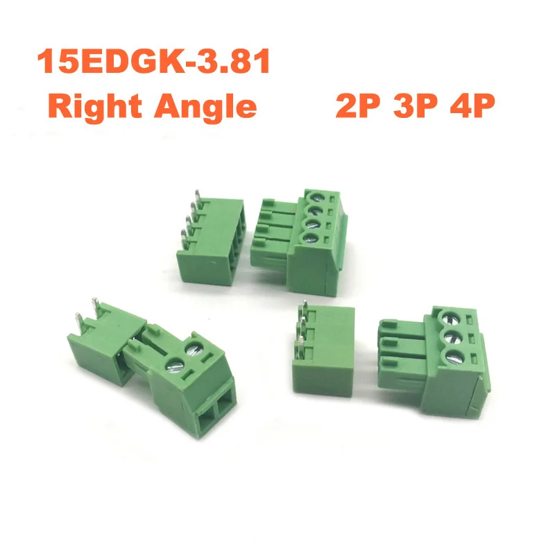 10pcs Pitch 3.81mm Screw Plug-in PCB Terminal Block Right Angle Pin 2/3/4P Male/Female Pluggable Morsettiera Connectors Bornier