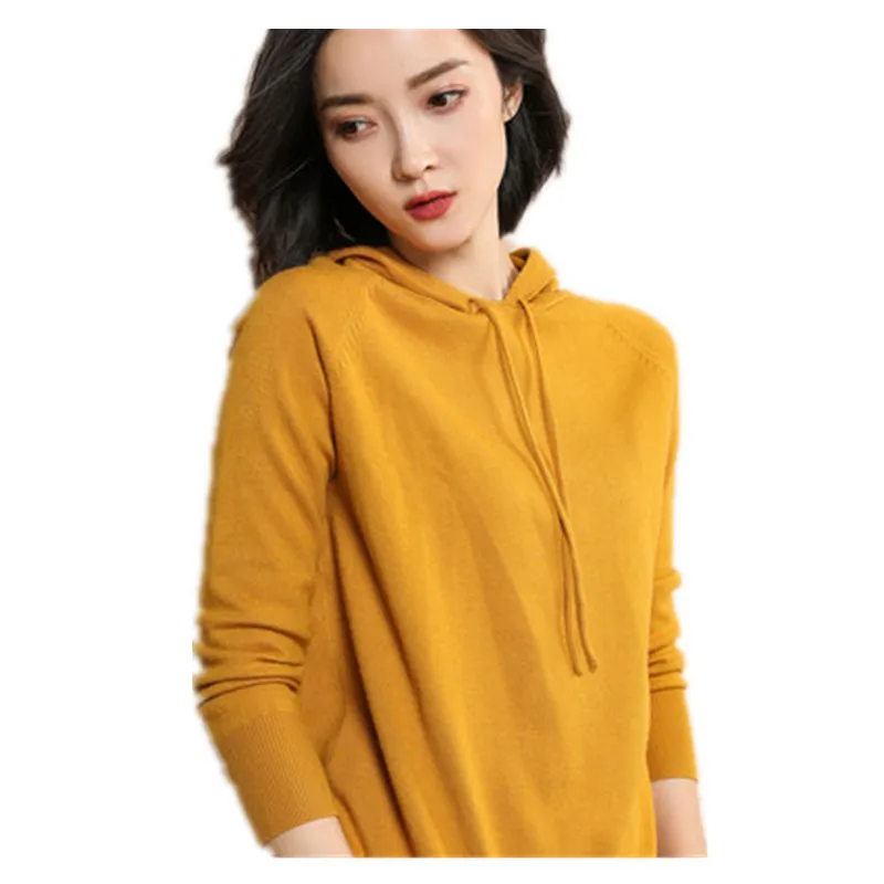 New Fashion 2020 Autumn Winter Cashmere Sweater Women Solid Hooded Wool Sweater Long Sleeve Knit Sweater Femme SW822