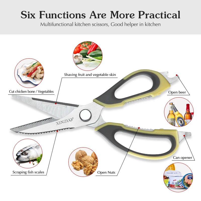 XINZUO Kitchen Scissors Knife Stainless Steel Multifunction Meat Fruit Fish Chicken Bone Cutter Shears Household Cooking Tools