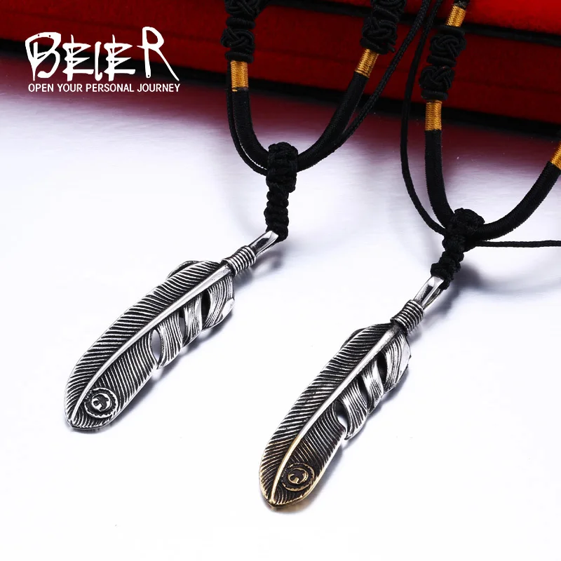 Beier 316L Stainless Steel pendant necklace 3D exqusite feather pendant for gift jewelry LLBP8-174P