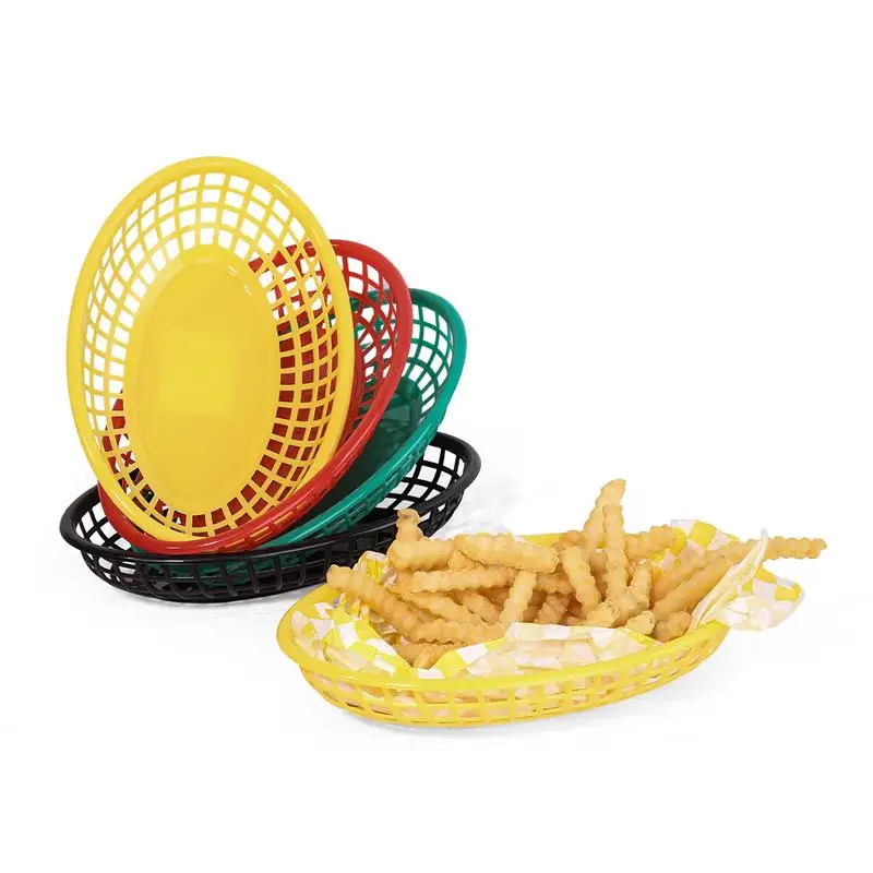 

6-12pcs French Fries Basket Oval Plastic Fast Food Basket set Picnic Plates Burger Hot Dog Serving Tray Restaurant Kitchen Tool