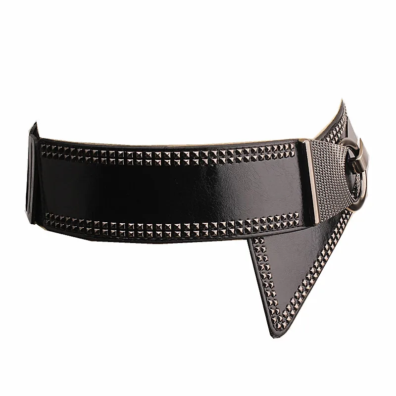 Ta-weo Fashion Women Dress Elastic Wide Belts, Rivet Punk PU Girdle, Elegant Cummerbunds, Generous Belts For Women