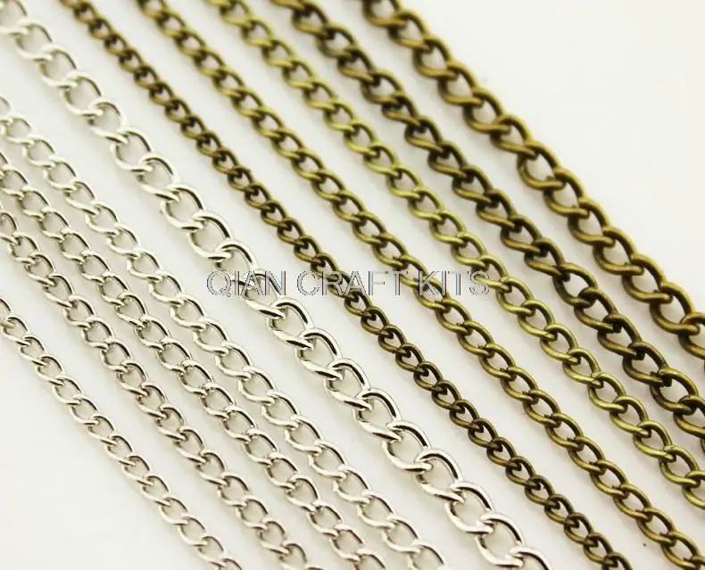 set of 20meters (2mm-3.5mm) rhodium Silver gold bronze Chain mixed sizes Twisted Cable chain lead and nickle free