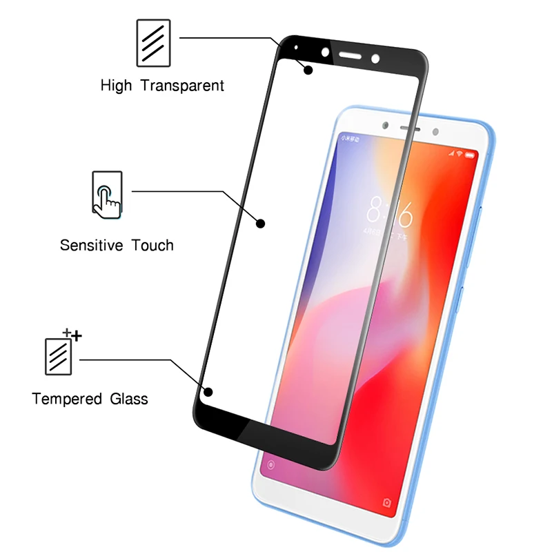 Nicotd Tempered Glass For Redmi 6 6A Full Cover Screen Protector For Xiaomi A1 A2 5X 6X Glass Film For Redmi Note 5A Prime