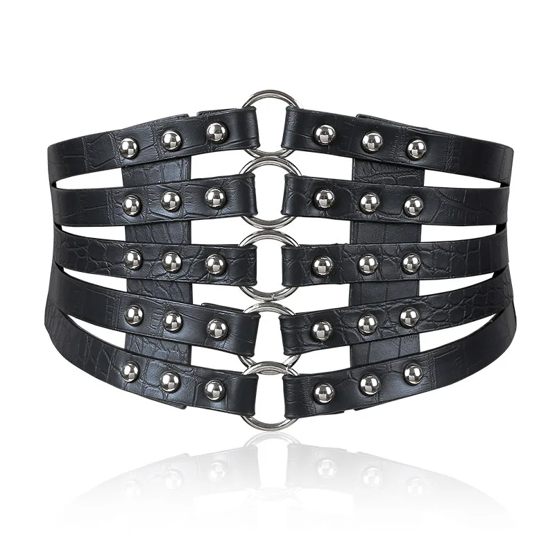 Ceinture élastique large en faux cuir, corset amincissant, modelant le corps, rétro, Punk, Rivet, ceinture de taille, mode