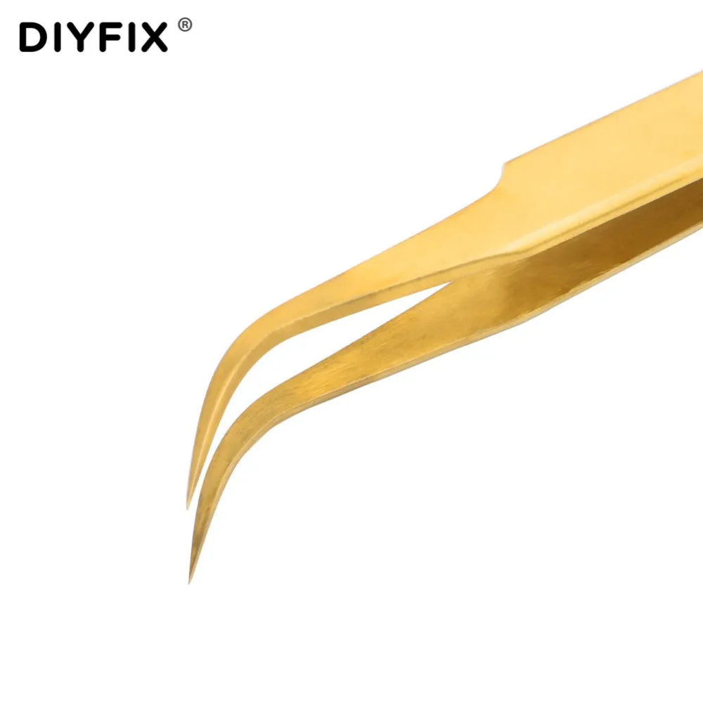 DIYFIX pinzas de precisión, pinzas de extensión de pestañas, puntas rectas curvadas, pinzas de galvanoplastia, juegos de herramientas manuales de punto fino, 2 uds.
