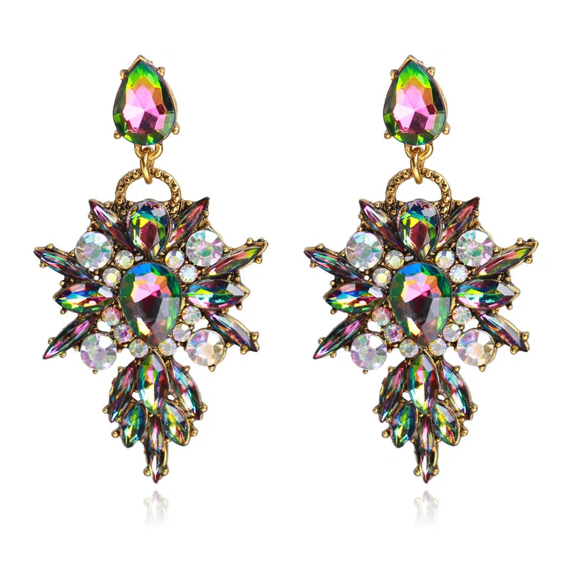 Luxury Starburst Pendant 7 Color Gem Crystal Drop Earrings Big Flower Statement Woman Girls Earrings Brand Jewelry Gift