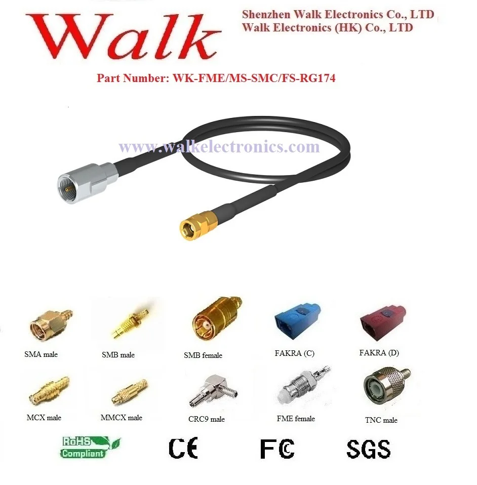 FME male SMC female rg174 cable, fme smb cable, smc connector cable