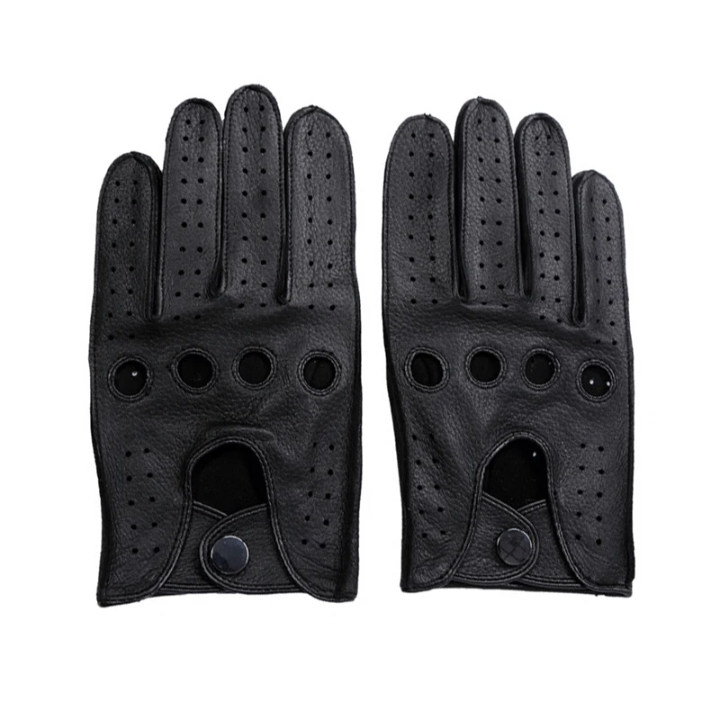 New Arrival luksusowe męskie skórzane rękawiczki rękawiczki dziura przycisk oddychające mężczyźni Deerskin oryginalne skórzane rękawice dla