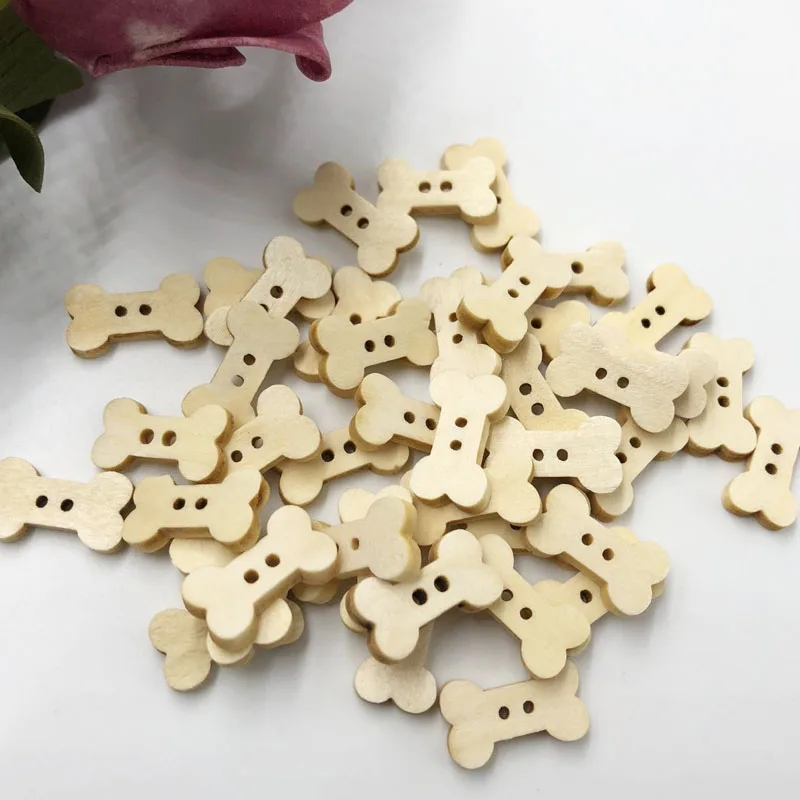 50/100pcs Natural Sewing Buttons Craft Dog bone Wooden Buttons 2 Holes Scrapbooking Products WB568