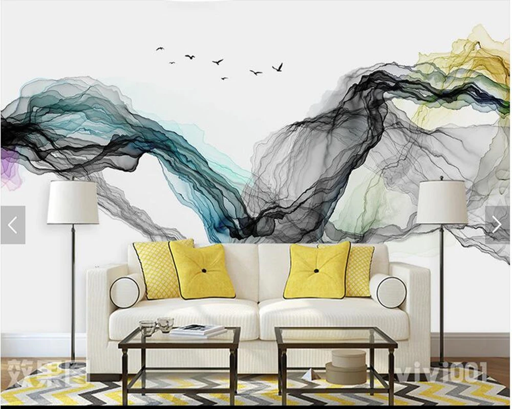 Custom Chinese painting wallpaper, abstract artistic ink mural for living room TV sofa background wall decorative wallpaper