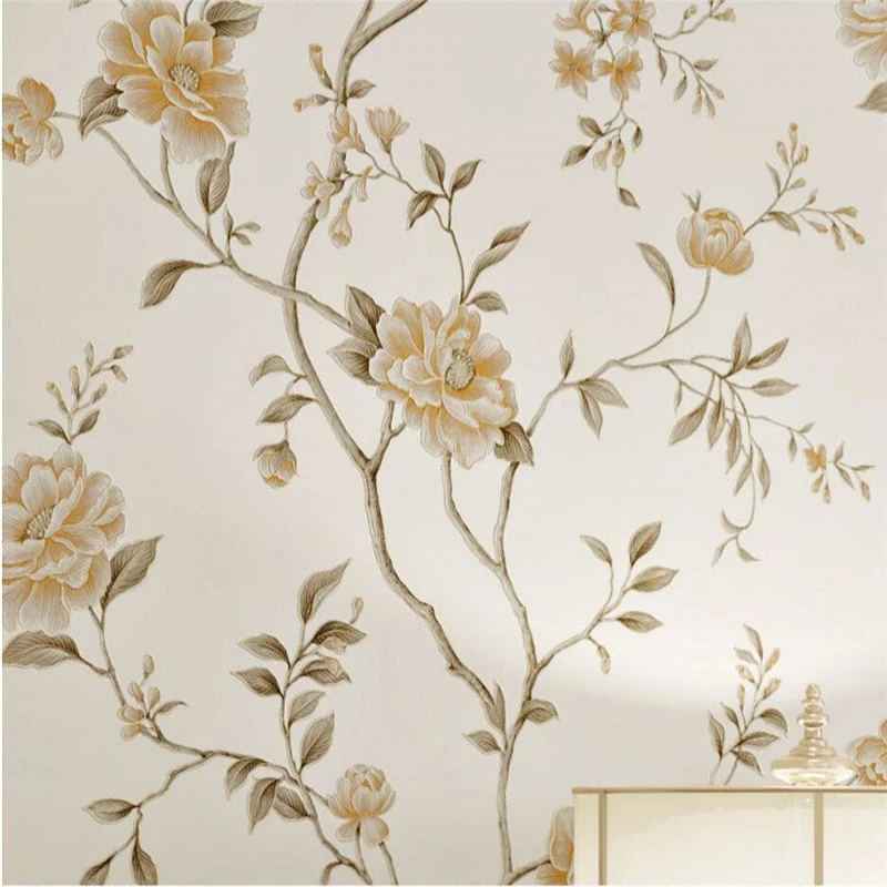 

wellyu American rural non-woven gilded big flower wallpaper retro retro living room TV background bedroom wallpaper