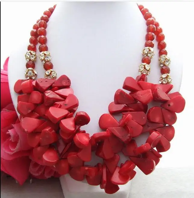 

Charming 20" 2row Coral Red bead Necklace