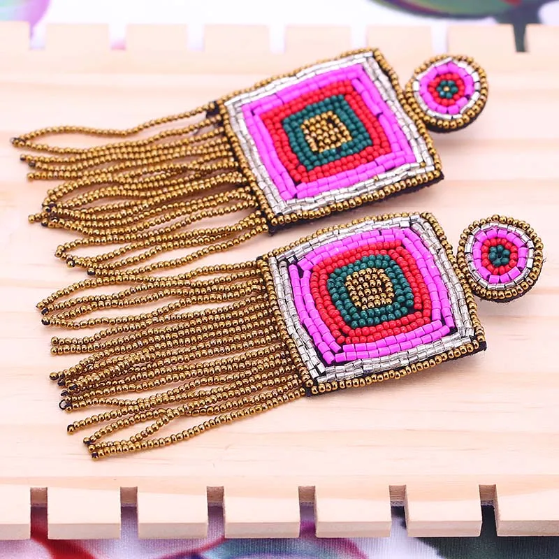 Statement Earring Tassel Earrings For Women Design Handmade Fringed Bohemian Jewelry Gifts Wedding Glass Bead Drop Earring Party