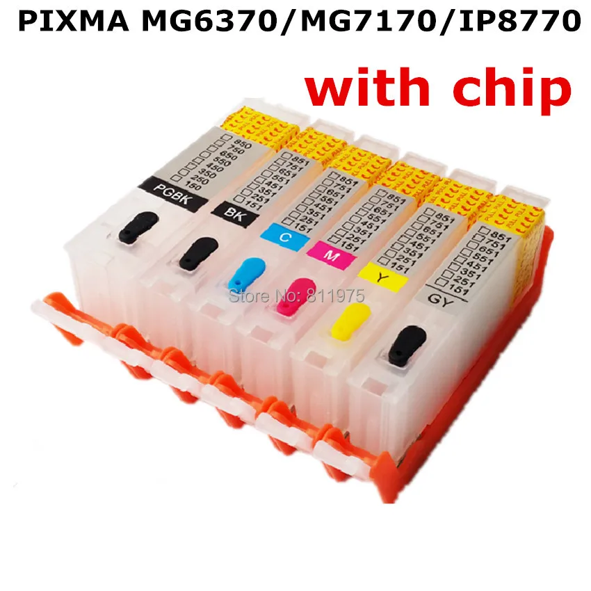 

10 set For CANON PIXMA MG6370 MG7170 IP8770 printer PGI-750BK CLI-751 refillable ink cartridges 6 color with permanent chips