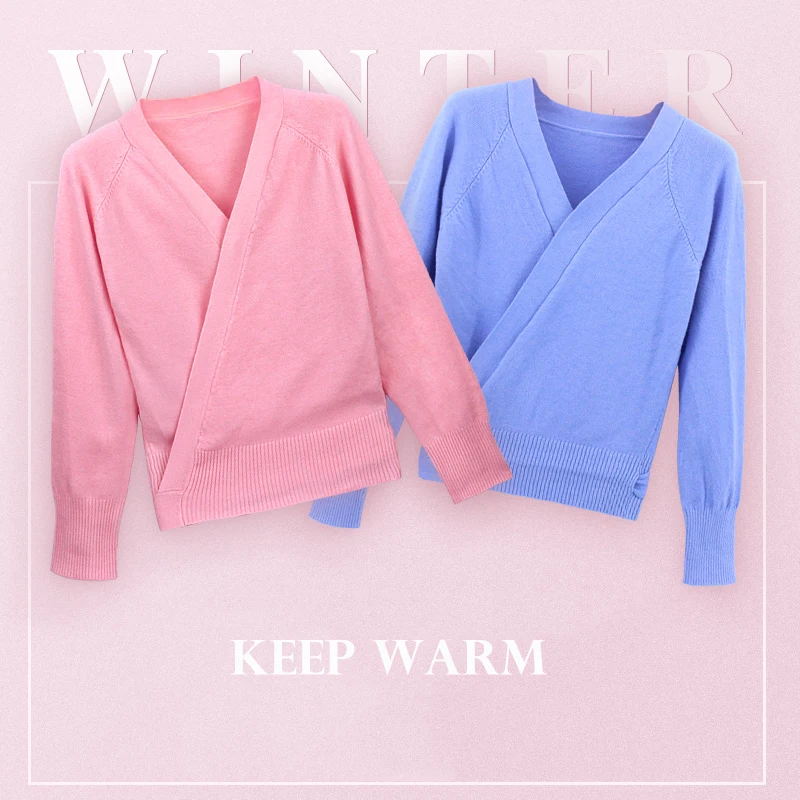 Winter Autumn Warm Child Girls Ballet Wrap Sweater Cardigan Dance Clothes Kids Warm Long Sleeve Waist Belt Sweater