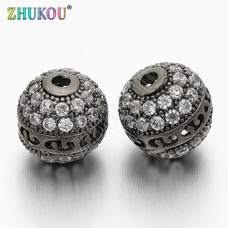 9mm Popular Brass Cubic Zirconia Hollow Spacer Beads DIY Necklace Pendant Jewelry Accessory Findings, Hole: 1mm, Model: VZ37