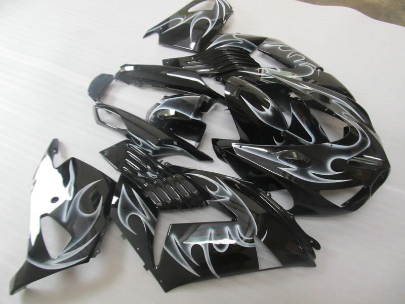 Injection molding fairing kit For Kawasaki ZX14R 06 07 08 09 2006-2009 white flames black (100% ABS) ZX14R fairings OP02