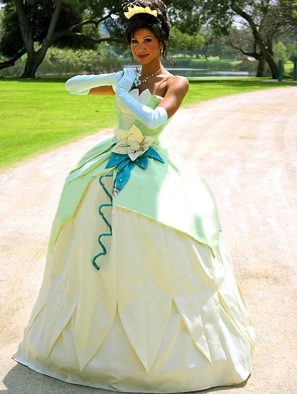 Robe de Princesse Tiana pour Cosplay, Costume de Carnaval, Gel11