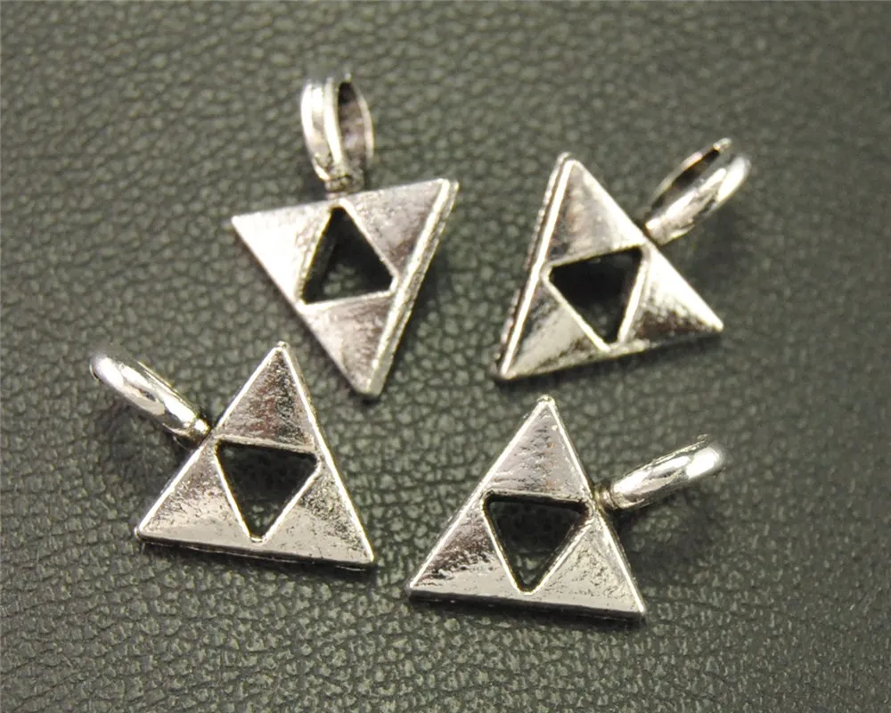 100pcs  Silver Color Hollow out triangle Charm Bracelet Necklace Jewelry Making Handmade DIY 15x10mm A1904