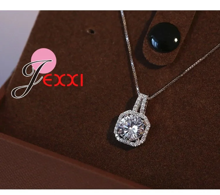 Collar y colgante de plata de ley 925 para mujer, cadena de caja lujosa, accesorios de piedra de cristal CZ grande, Estilo clásico