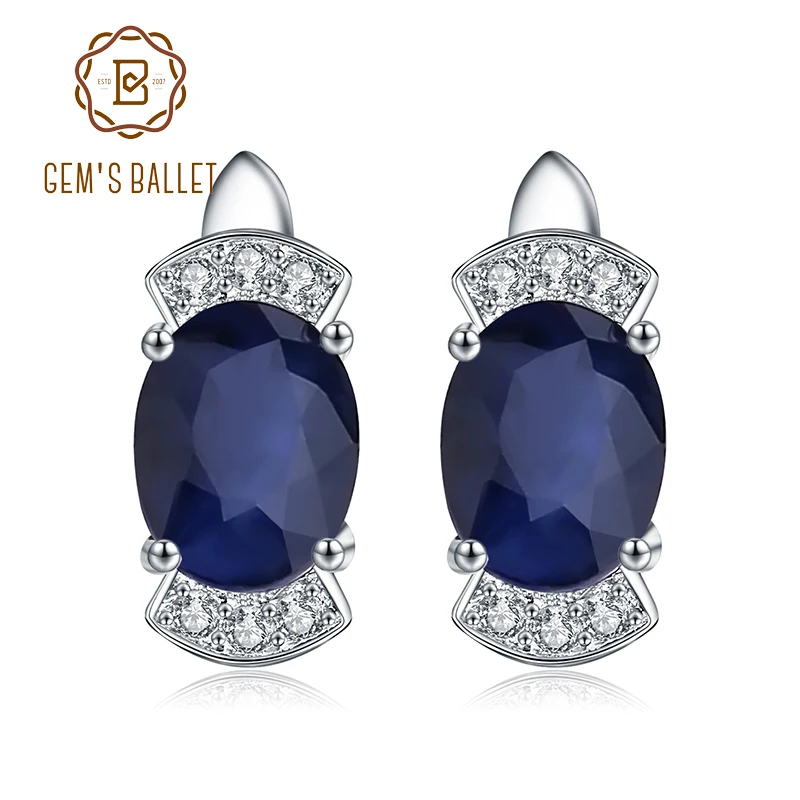 

GEM'S BALLET 925 Sterling Silver Stud Earrings 2.02Ct Natural Blue Sapphire Earrings For Women Engagement Wedding Fine Jewelry