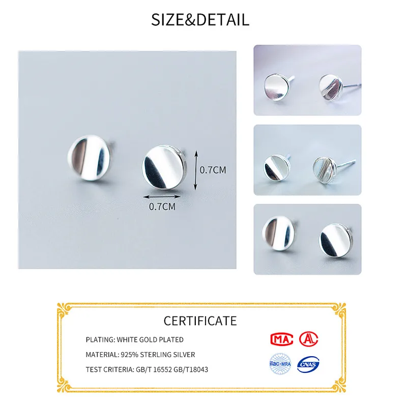 INZATT OL Minimalis Stud Earrings Geometric Glossy Concave Round Charm 925 Sterling Silver For Women FINE  Jewelry Summer Gift