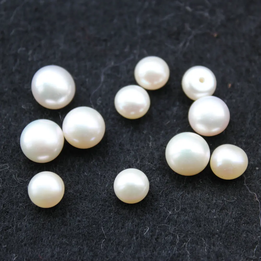 50pcs (7mm-9mm) mix size half hole Fresh Water Pearls, White Freshwater Rondelle Loose Beads,Genuine Pearls,Grade A D25