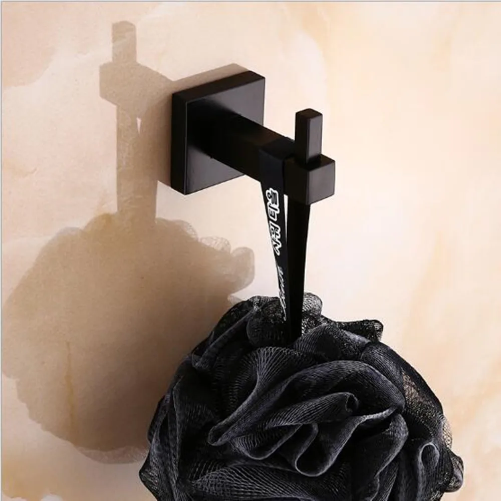 Wall Hook Black Design Modern Pure Wall Installation Stainless Steel Bedroom Clothes Square Multi-function Kitchen Hooks HYZ9157